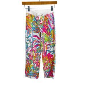 Lilly Pulitzer Scuba To Cuba Linen Beach Pants Kids Girls Large Colorful Pull On